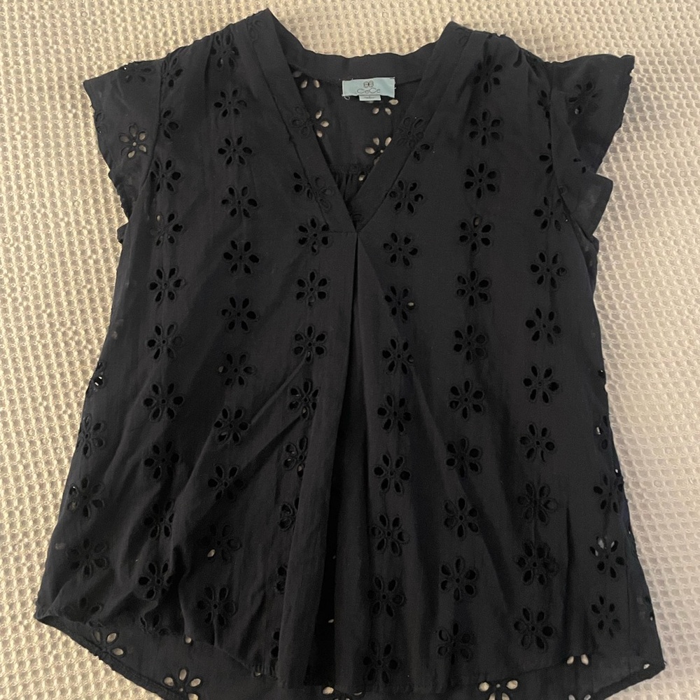 Navy Eyelet Women Top